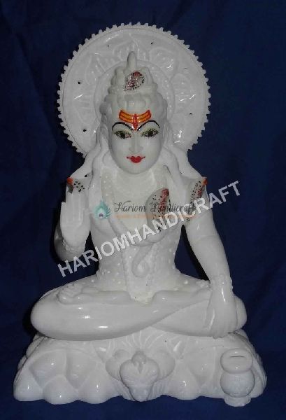 Alabaster Marble Shiv Shankar Hand Painted Religious Sculpture