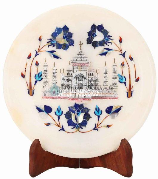 White Marble Taj Mahal Replica Plate