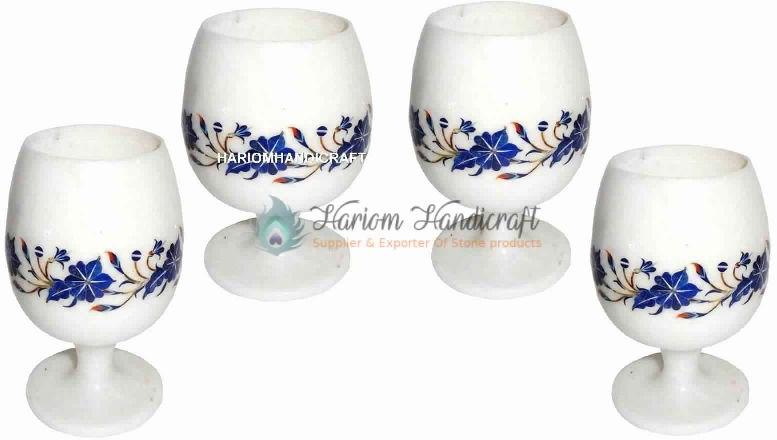 Wine Glass Real Inlay Lapis Stone Marquetry Table Casino