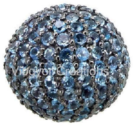 12MM Blue Topaz Disco Pave Diamond Ball Bead