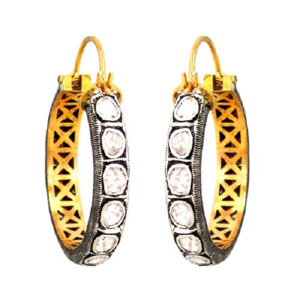 14k Gold Designer Pave Diamond 92.5 Silver Rounded Hoop Earrings Silver Jewelry