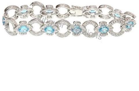 92.5 Solid Sterling Silver Amrican Diamond Blue Topaz Bracelet Zerconia Bracelet
