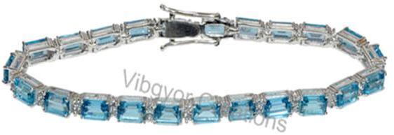 925 Sterling Silver Bracelet, Blue Topaz Rhodium Bracelet Amrican Diamond