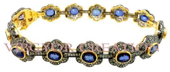925 sterling silver pave diamond 14k gold blue sapphire gemstone bracelet jewelry