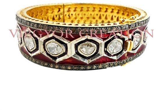 925 Sterling silver rosercut pave diamond 14k gold wedding jewelry bangle