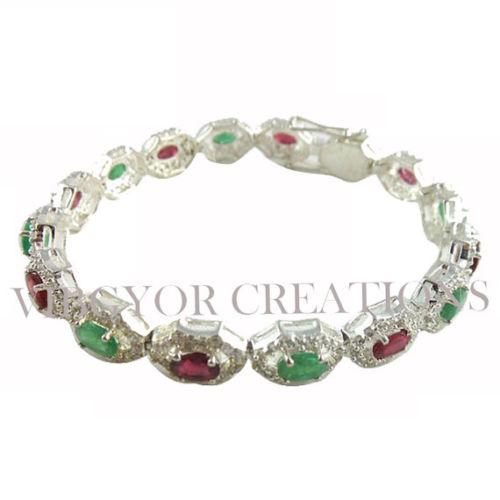 Amrican Diamond Natural Emerald Gemstone Bracelet 92.5 Sterling Silver Emerald