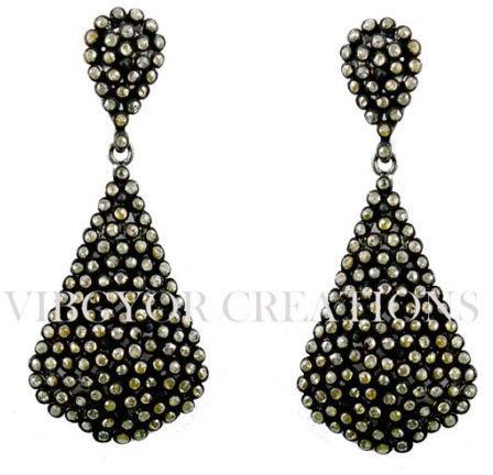 Beautiful 925 Sterling Silver Rosecut Diamond Collet Drop Earring Fashion Jewlry