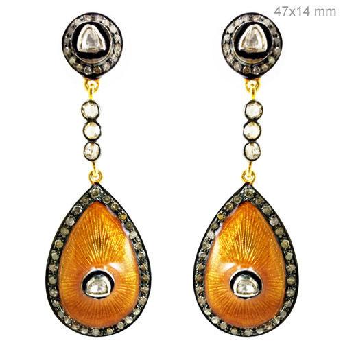 Beautiful Pave Diamond 92.5 Silver Drop Shape Hanging Earrings 14k Gold Jewelry