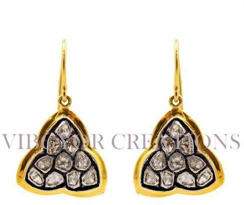 Beautiful Rosecut Diamond 14k Gold Flower Style Drop Earrings 925 Silver Jewelry
