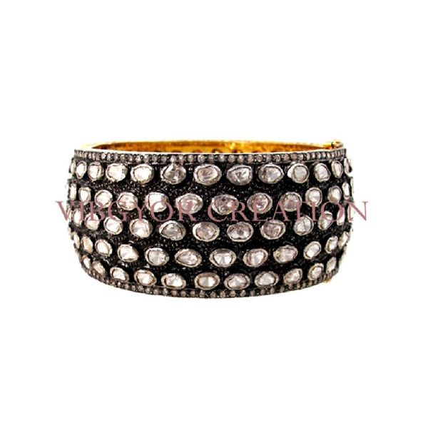 Beautiful rosecut diamond bracelet 14k gold jewelry bangle