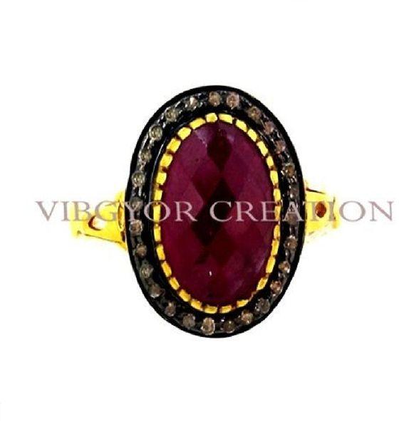 Ruby Diamond Pave 14kGold Engagement Ring Jewelry