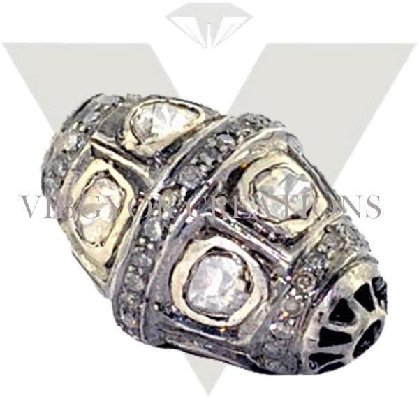 Pave Jewelry Rosecut Polki Diamond Bead Pave Diamond Finding 925 Sterling Silver