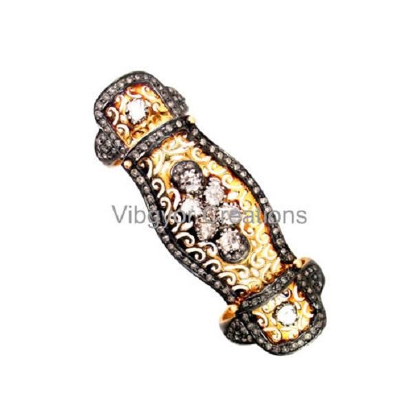 Sterling Silver Pave Diamond 14k Gold Ring