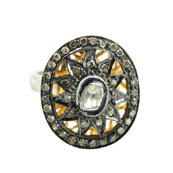 Rosecut Pave Diamond Flower Design Eternity Ring