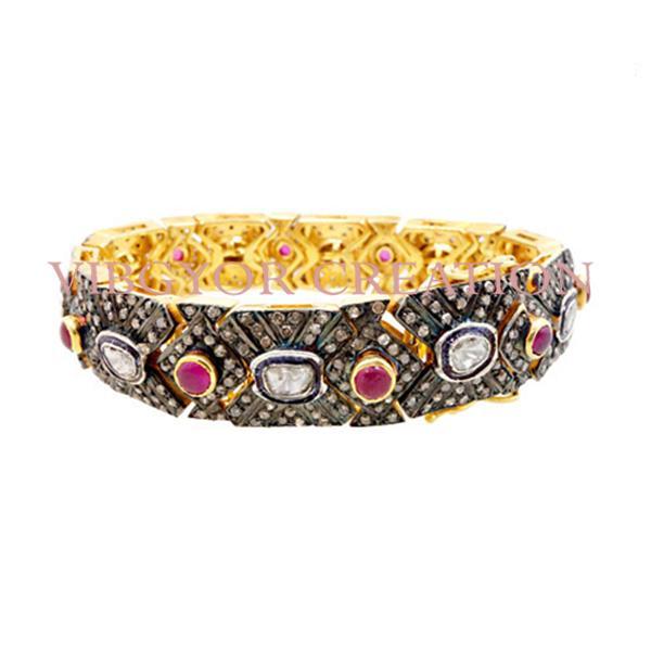 Ruby gemstone pave diamond ruby gemstone 14k gold bracelet jewelry