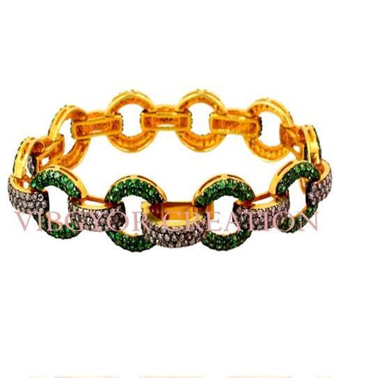 Tsavorite gemstone pave diamond 14k gold 925 sterling silver bracelet jewelry