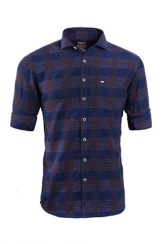 URBAN DESIGN Long Sleeve Dark Blue Striped Shirt, Pattern : Checks