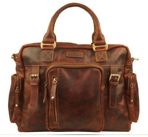 Lap top Leather Handbag, Color : Brown