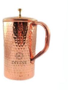 Cylindrical Polished Hammered Copper Jug, for Water Storage, Feature : Fine Finish, Leakage Proof