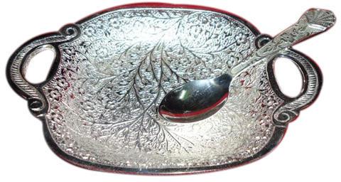 Silver Plated Tray With Spoon, Size : Customized