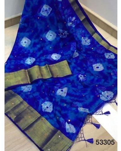 Blue Printed Silk Saree