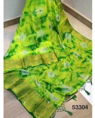 Green Printed Cotton Silk Saree, Saree Length : 6 Meter