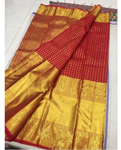 Printed Kanchipuram Silk Saree, Technics : Woven