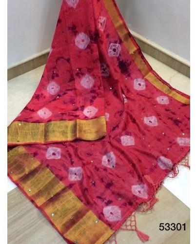 Red Printed Cotton Silk Saree, Saree Length : 6 Meter