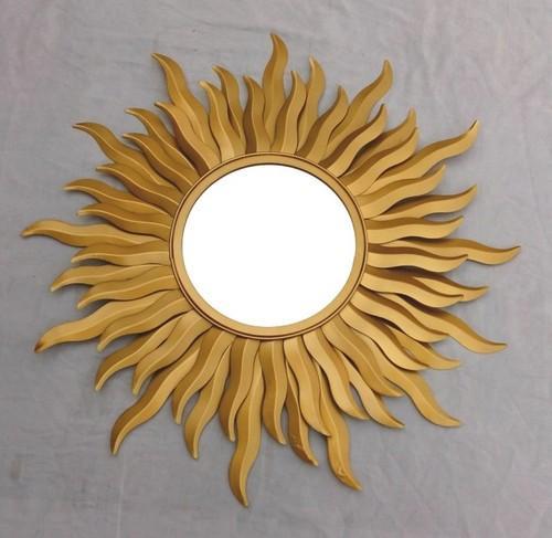 Golden Color Sun Wall Mirror, Size : 32*12 inches