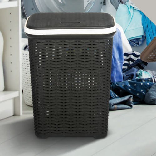 NILKAMAL Rectangular Plastic Laundry Basket, Color : Gray