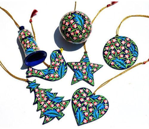  Tree Shaped Paper mache Hanging Christmas Ornament, Pattern : Printed