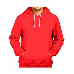 Mens Cotton Full Sleeve Red Hooded T-shirt