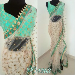 Hansni Fashion Embroidered Designer Net Saree, Occasion : Bridal Wear