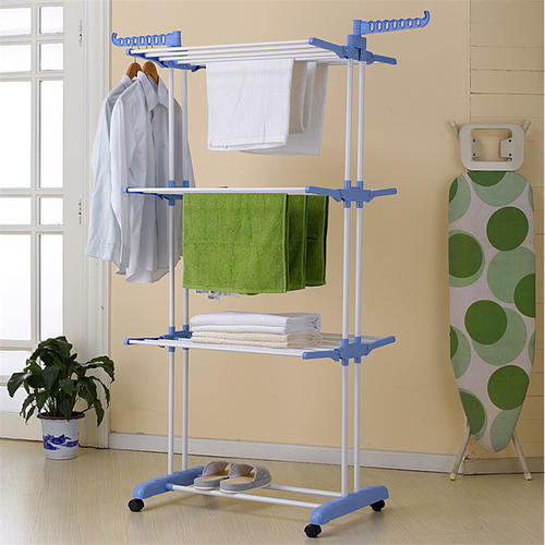 Foldable Height Adjustable Cloth Drying Stand, Color : Blue