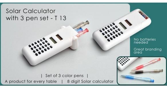Solar Calculator With 3 Pen Set
