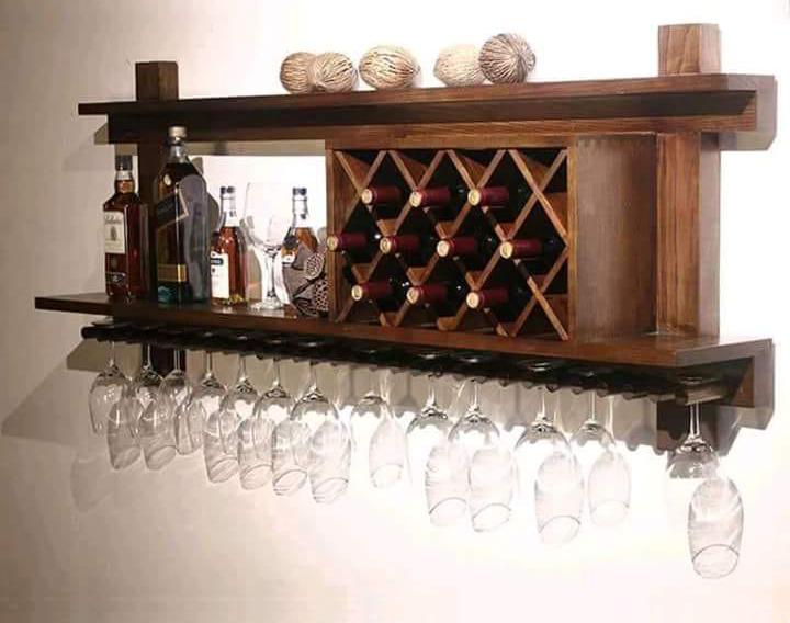 Wood Polished Wall Bar Rack, Feature : Shiny Look, Light Weight