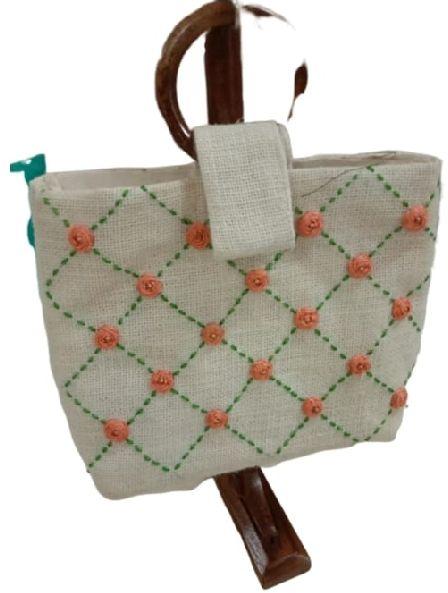 Rectangular Designer Jute Handbag, for Party, Pattern : Embroidered