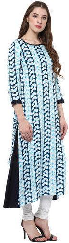3/4th Sleeve Cotton Fabric Round Neck Printed Kurti, Occasion : Casual Wear