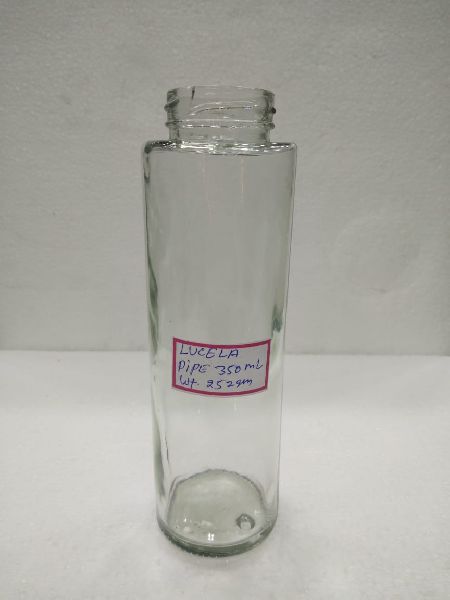 Round Lucela Glass Bottle (350 ml), for Cosmetic, Soft Drink, Pattern : Plain