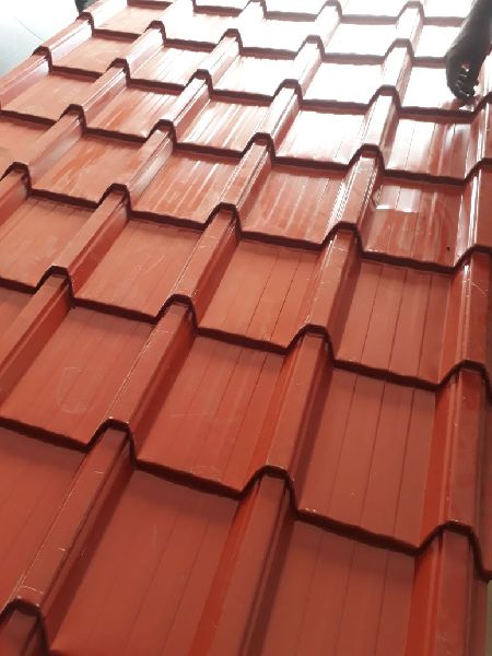 Color Coated Red Tile Profile Sheet, for Building Material, Grounding, Roofing, Pattern : Plain
