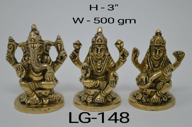Brass Ganesh Laxmi Saraswati Statue, for Home Decoration, Temple, Worship, Style : Antique