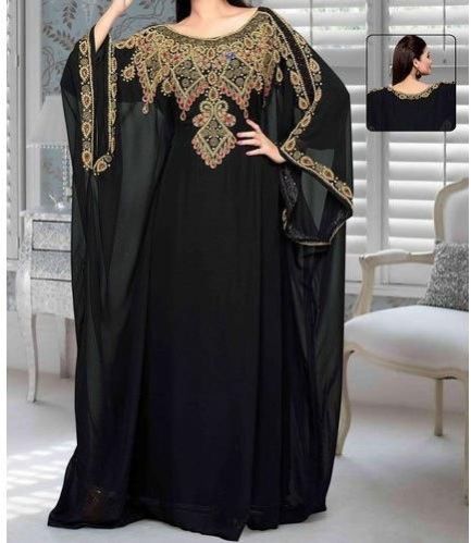 Embroidered Georgette Designer Farasha, Color : Black