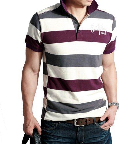 Striped Collar T-Shirt, Size : Medium