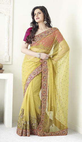 Printed embroidered tinsel sarees, Occasion : Bridal Wear