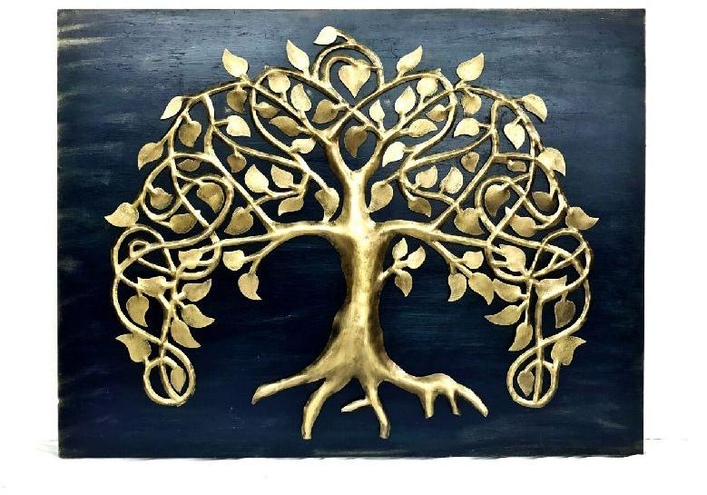 Brass Tree Wall Hanging, Color : Golden