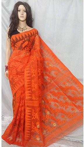 Orange Party Wear Dhakai Jamdani Saree