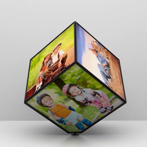 Plain Multicolor Rotating Cube Photo Frame, Color : Transparent
