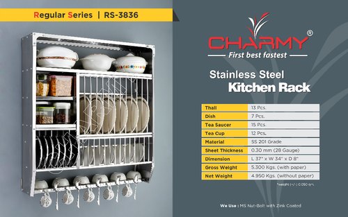CHARMY Stainless Steel Kitchen Racks, Size : 38 X 36