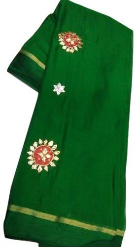 Chiffon Zari Embroidered Casual Saree, Color : Green