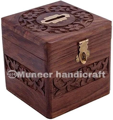 Wooden Square Coin Box